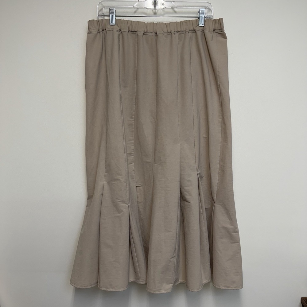 COS Beige A-Line Godet Skirt Womens Size L Cotton Blend Elastic Waist